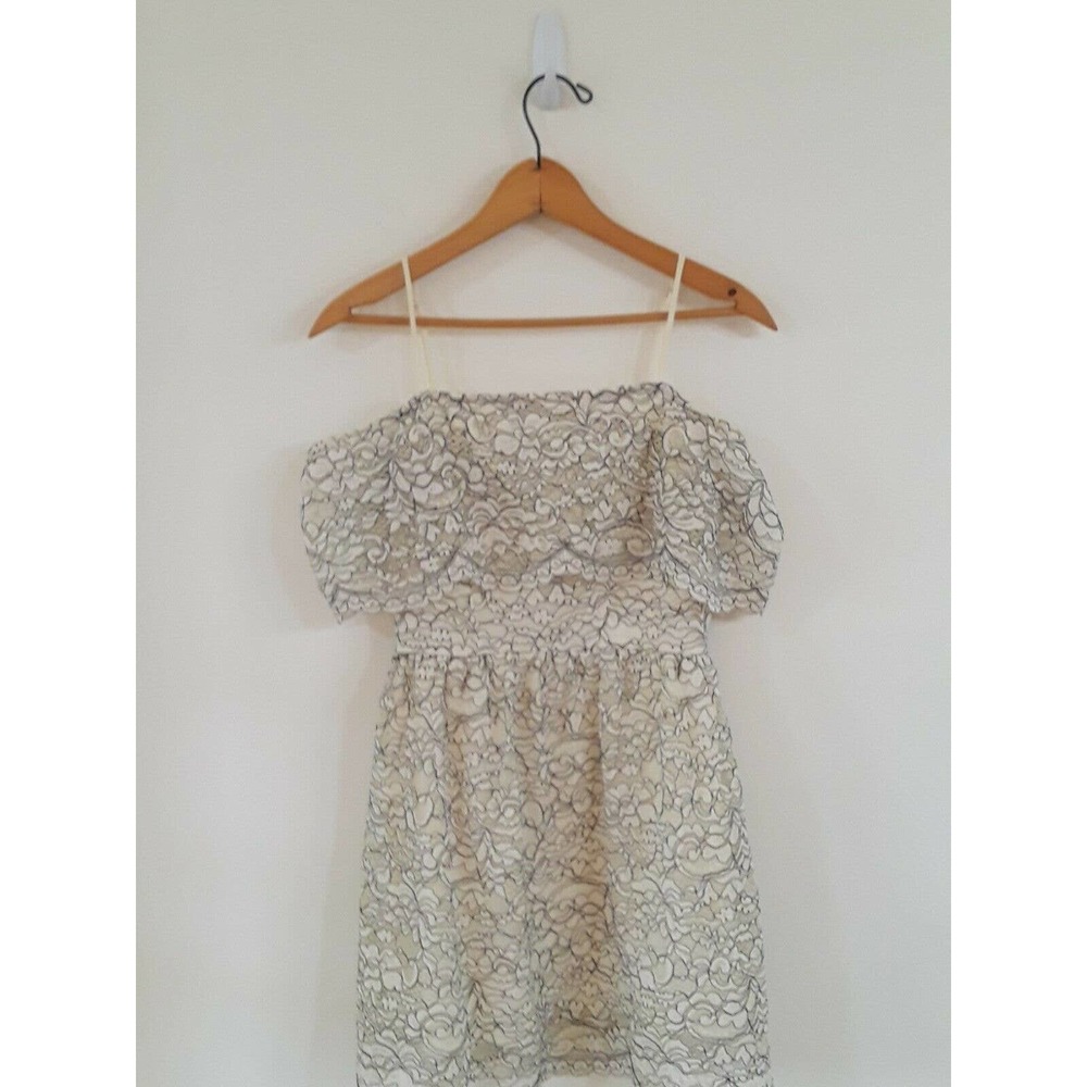 Womens Franchesca's Lacy Ivory & Black Off the Shoulder Spring Short Dress